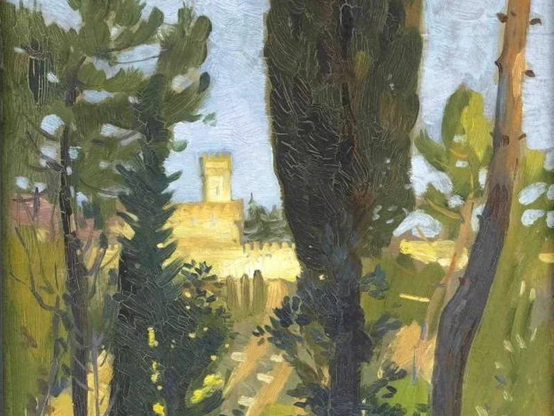 1880-Wolfgang Pagenstecher - Veduta di Firenze attraverso un gruppo di alberi